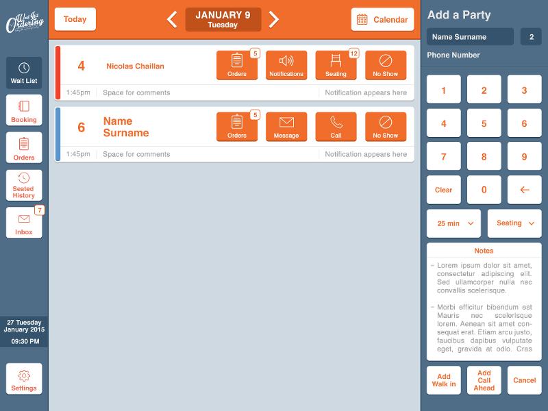 Wait List Ordering App Screenshot