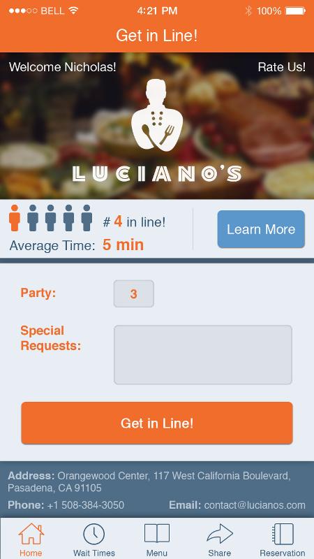 Wait List Ordering App Screenshot